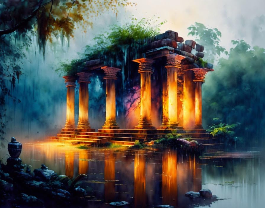 Aquarelle Meechi jungle indienne sous la pluie poster mural 50 x 70 cm
