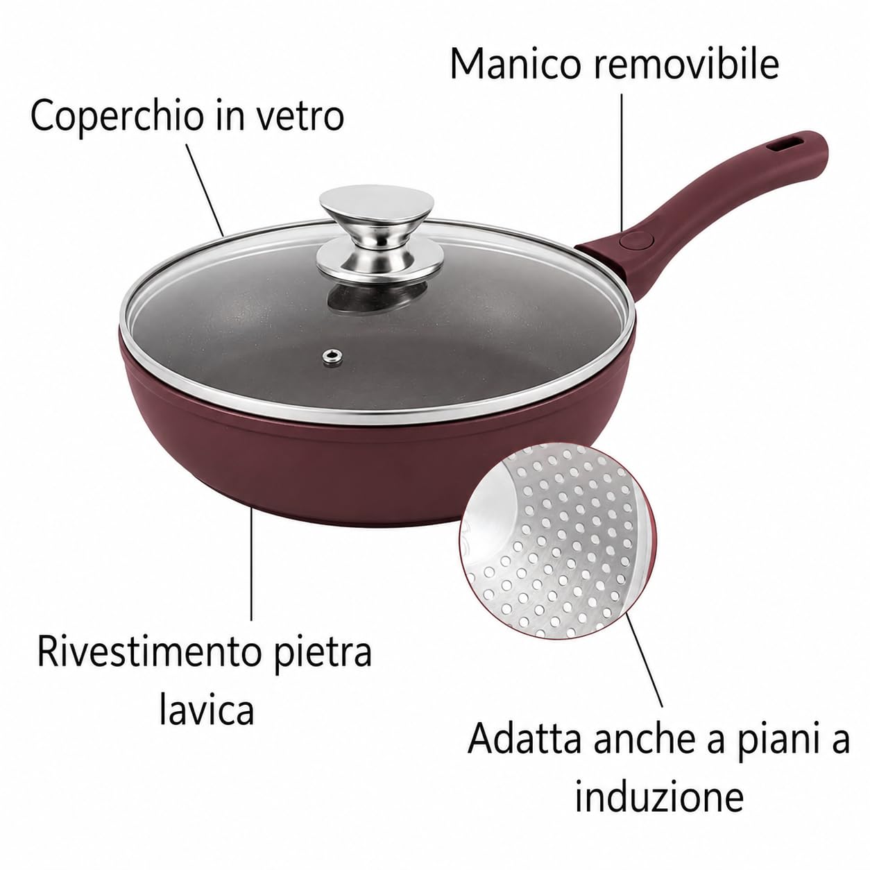 Set di Pentole 23 Pezzi Antiaderente con Coperchi in Vetro Batteria di Pentole e Padelle con Manici Removibili, Mestoli in Silicone Adatte a Tutti i Piani di Cottura, Induzione Inclusa (Rosso)