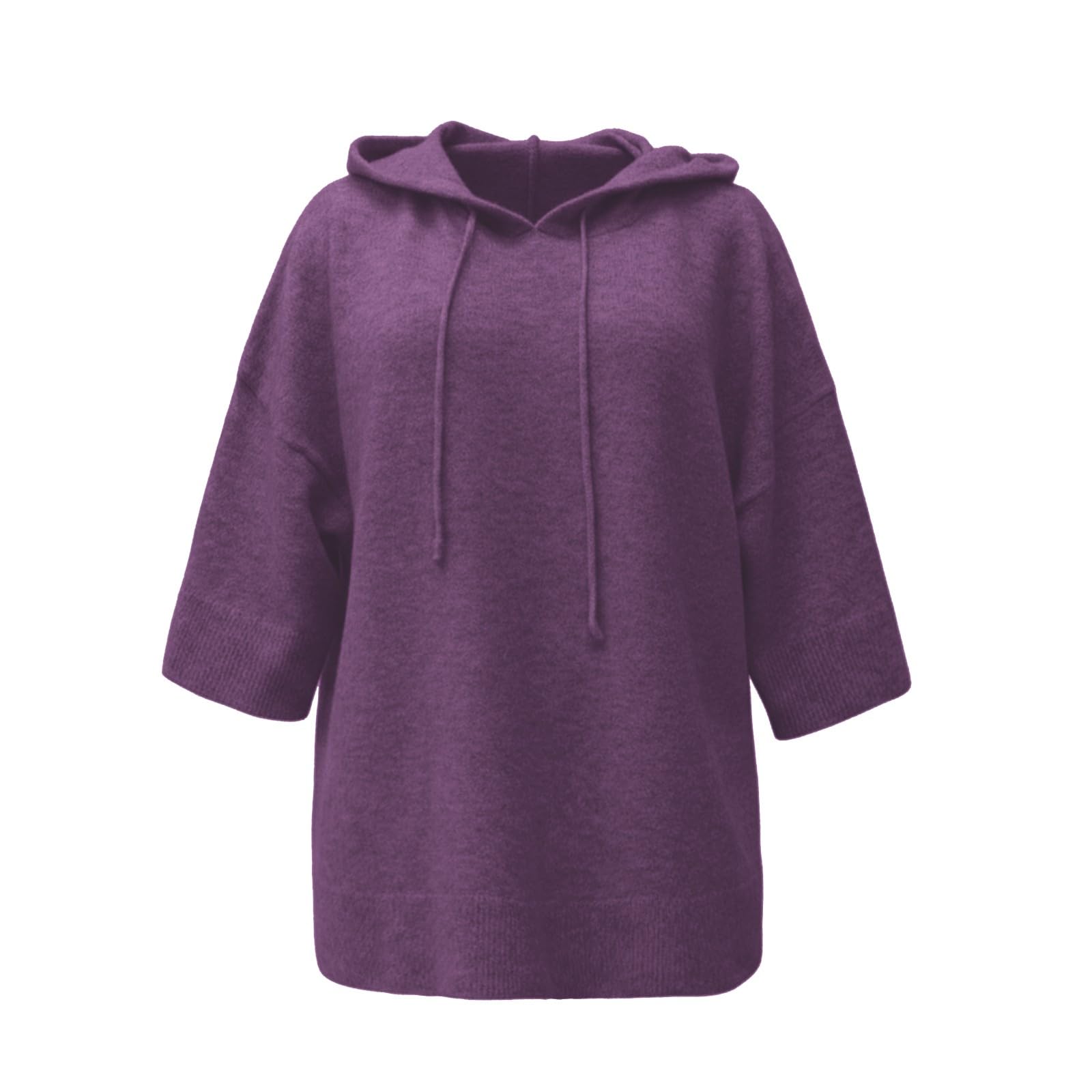 Generisch Felpa oversize da donna, invernale, casual, a maniche lunghe, a 3/4, con cappuccio, tinta unita, alla moda, traspirante, per leggings