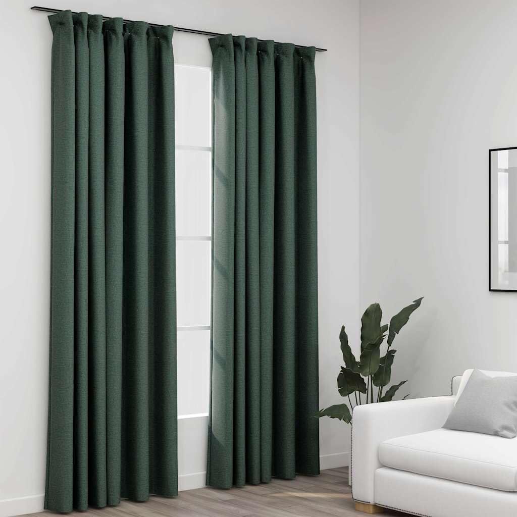 vidaXL 2X Vorhang Verdunkelung mit Haken Verdunkelungsvorhang Kräuselband Thermo Gardine Blickdicht Vorhänge Leinenoptik Grün 140x245cm