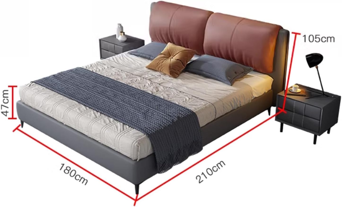 OUDINI Nordic Double Leather Bed Modern King Size Upholstered Platform Bed Frame Strong Wood Slats Support No Box Spring Needed