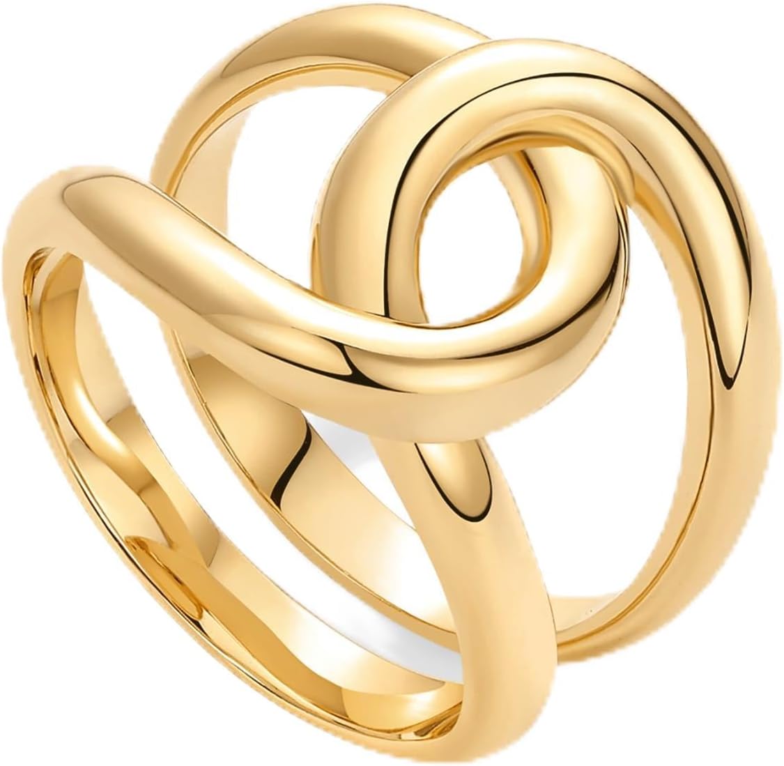 Anillo de enclavamiento grueso chapado en oro de 14 quilates para mujer | Anillos apilables de eslabones gruesos de banda interloop