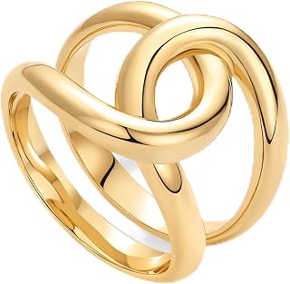 PAVOI 14K Gold Plated Chunky Interlock Statement Ring for Women | Interloop Band Thick Link Stackable Rings