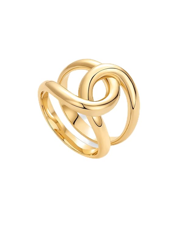 PAVOI 14K Yellow Gold Plated Chunky Interlock Statement Ring for Women by PAVOI - Used condition - US$11.96