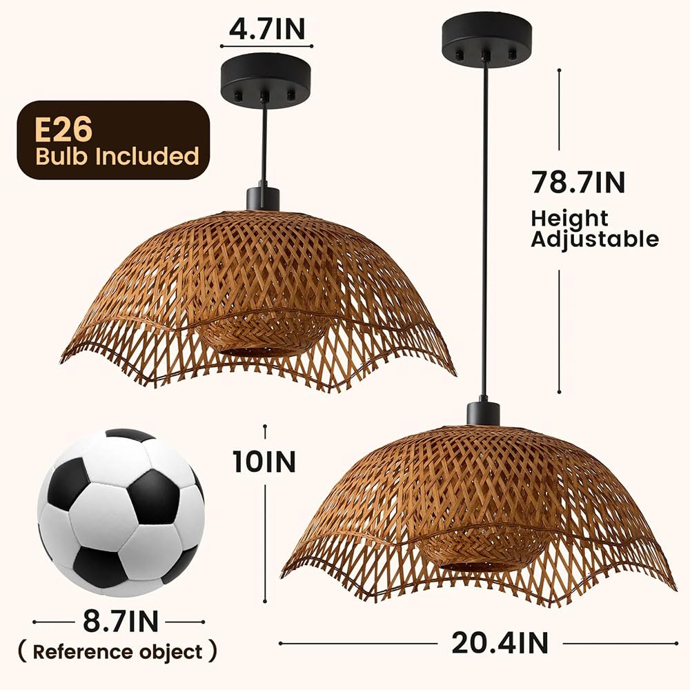 Żyrandole Bambusowe W Stylu Boho, Duża Lampa Wisząca Z Rattanu 20,4 Cala, Oświetlenie Sufitowe Z Ręcznie Tkanym Abażurem Bambusowym Do Jadalni, Salonu, Sypialni (beżowe)