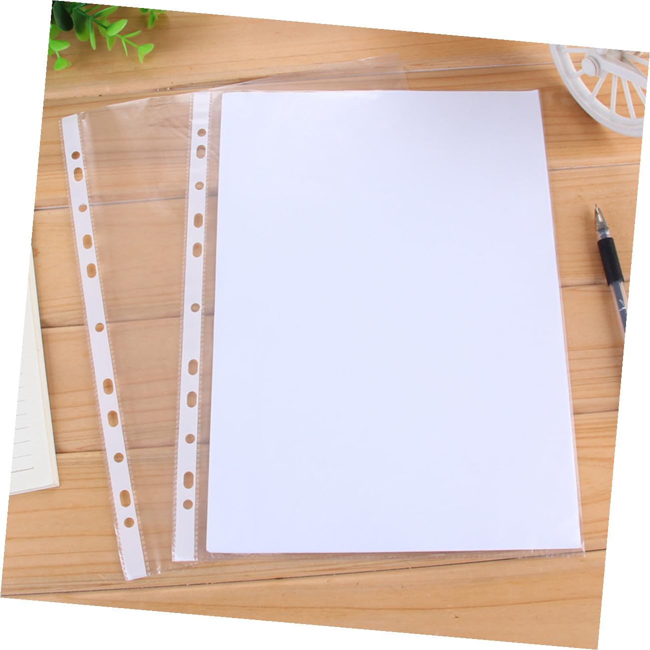 Pochettes Perforées Transparentes A4 en Pp, 11 Trous, Lot de 100, Chemise Rangement Document pour Classeur, Dossiers et Bureau