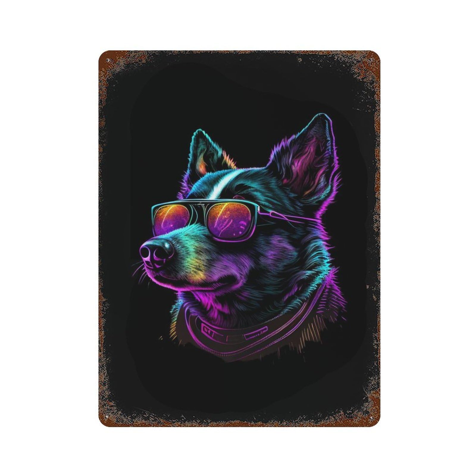 Australian Cattle Dog Vintage Wall Sign 15.7"x11.8", Rust Effect Metal Decor for Living Room, Hallway And Home Decor
