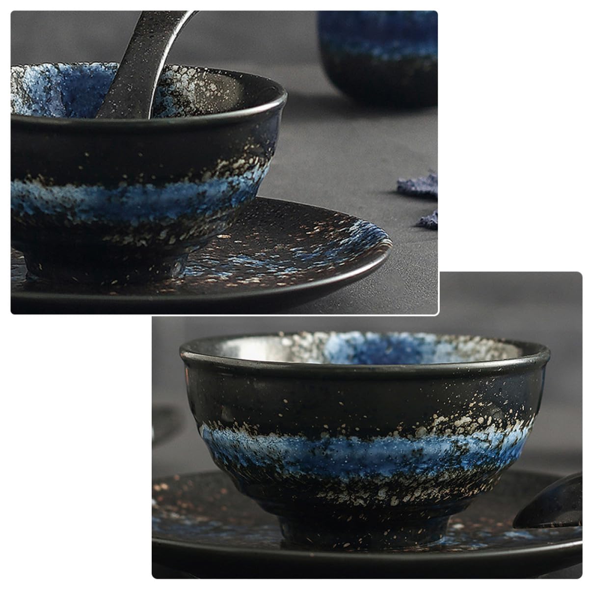 NUOBESTY Ensemble Vaisselle Céramique 4 Pièces pour Restaurant de Sushis – Bols, Cuillère et Plat – Service Table Japonerie, Lavable Lave-vaisselle, Usage Hôtel et Fondue