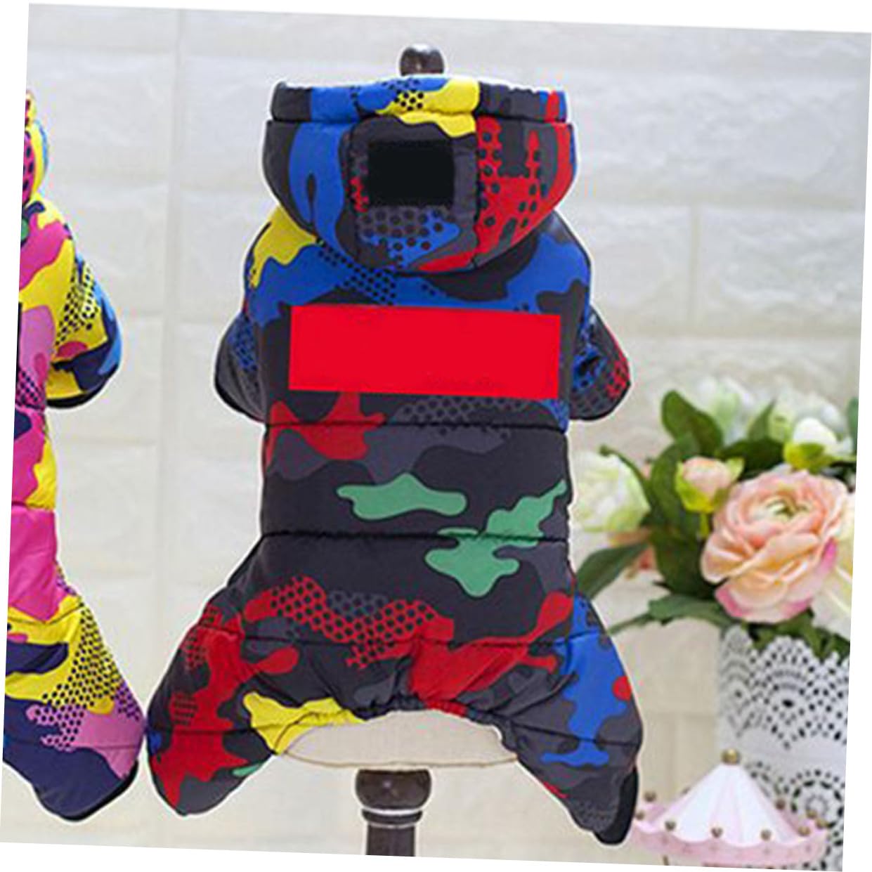 PRETYZOOM 2pezzi Cappotto Invernale Spesso per Cani Camouflage con Design Bottoni Abbigliamento per Animali Domestici per Bulldog Francese e Altri Cani Taglia Rosso