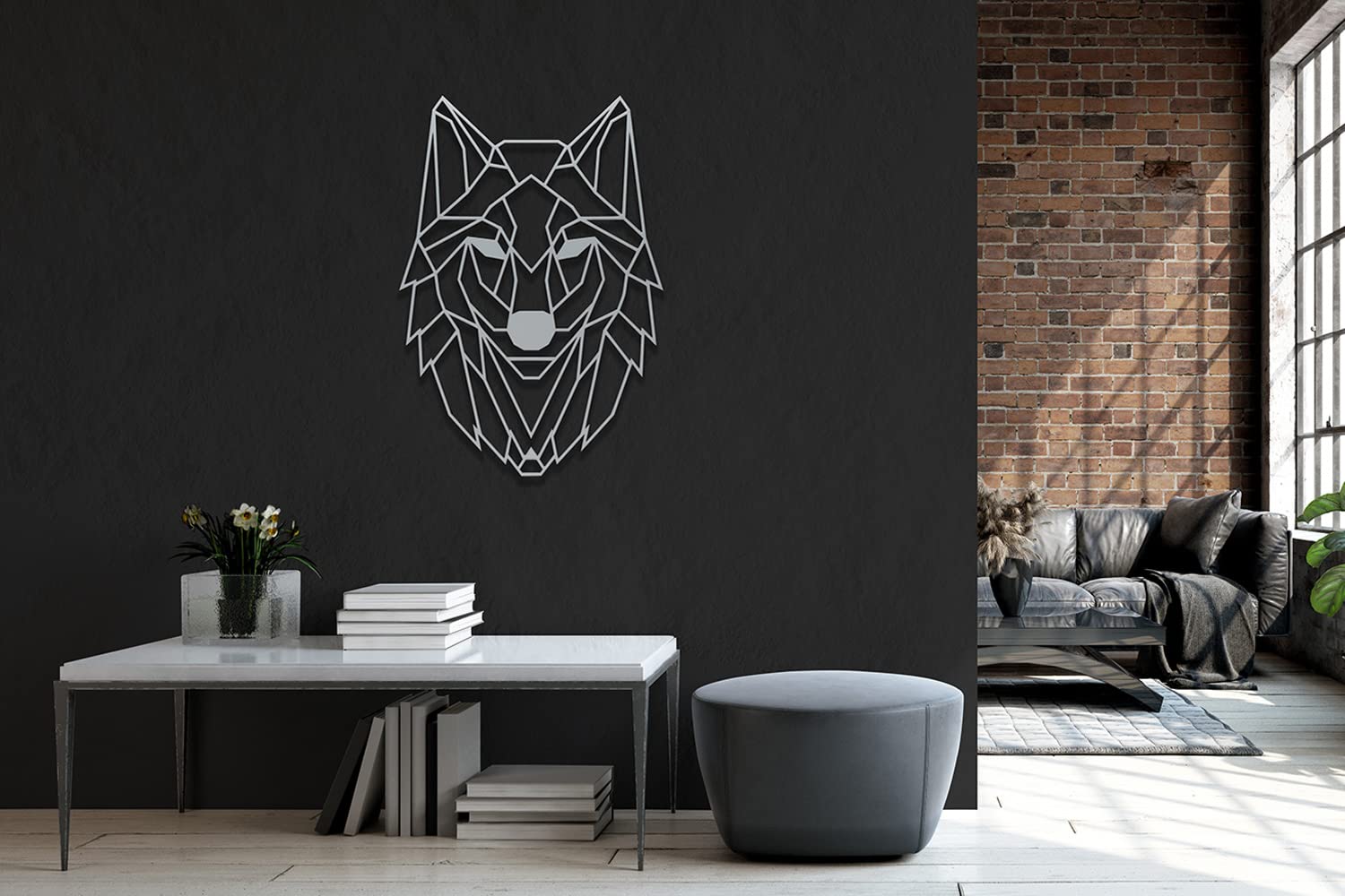 Tuning-art WB05 Wanddekoration Metallschild Wolf – Geometrische Wandkunst Schwarz Aus Stahl