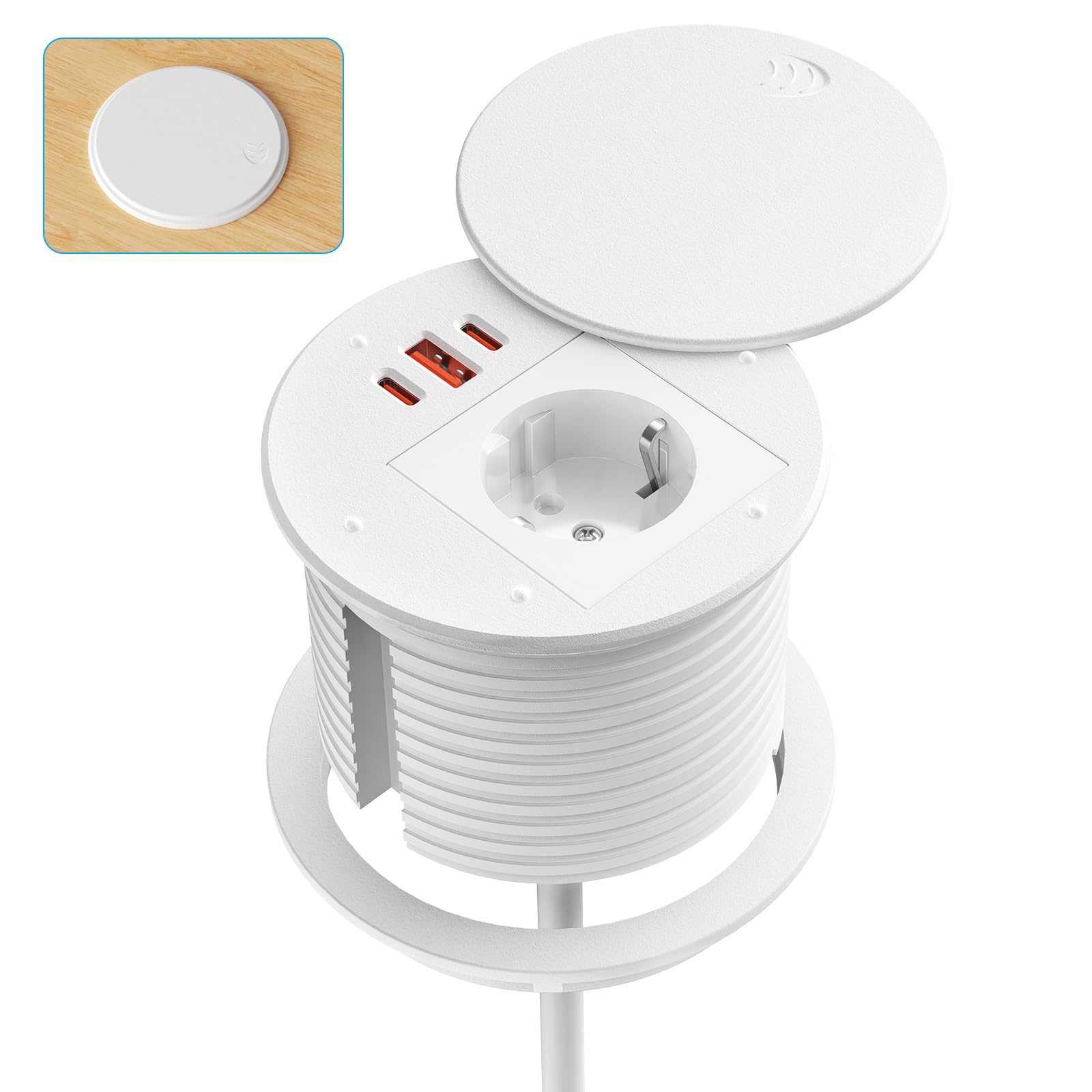 Alpheus Enchufe Empotrable de Mesa con USB-C PD 35W y Tapa, Blanco
