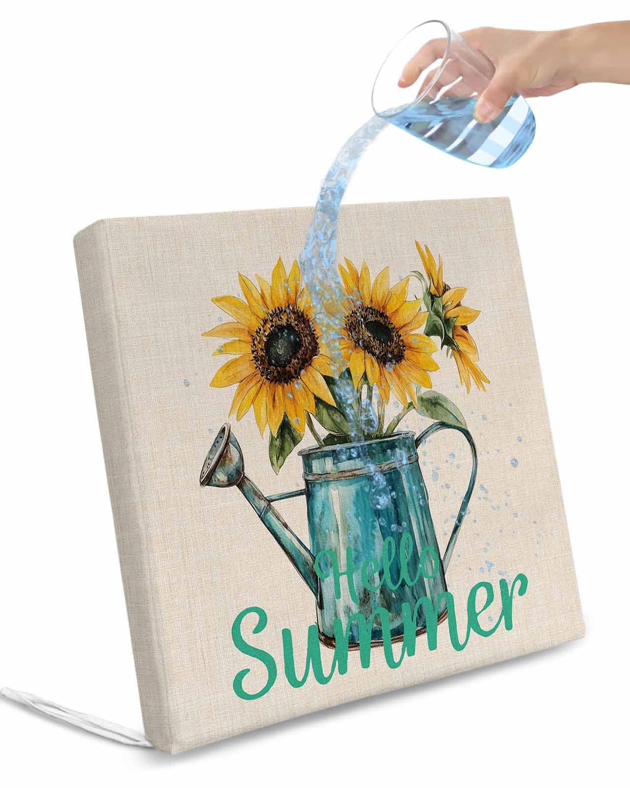 2 Pack Sunflower Waterproof Cushion Covers with Ties, Outdoor Patio Chaise Lounge Chair Seat Cushion Slip Covers Replacement(Only Cover) Hello Summer Farmhouse Floral Vintage Style 22