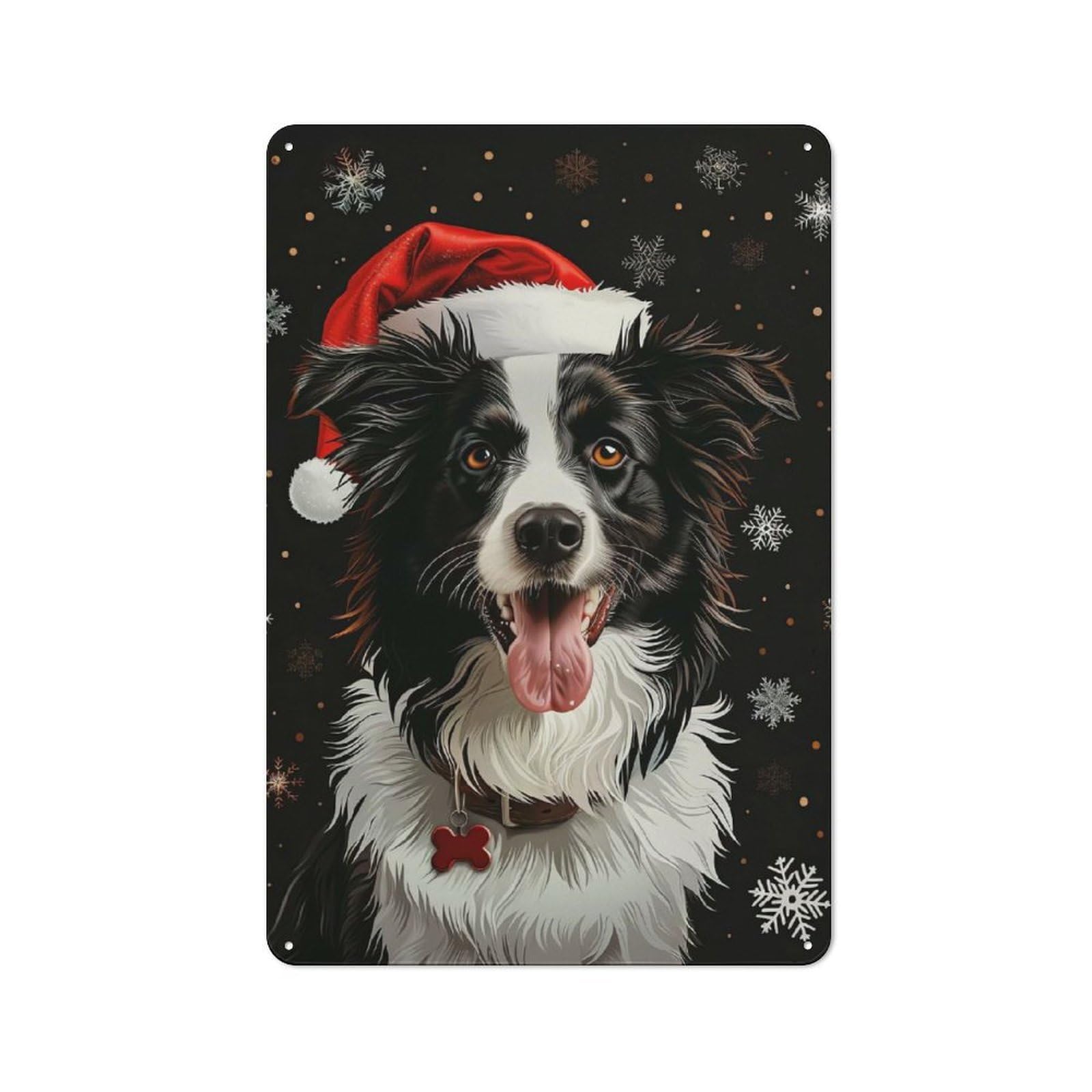 Junmoney Border Collie Christmas Classic Metal Wall Decor 30X20cm, Metal Wall Plaque For Office, Study, Studio Or Hallway