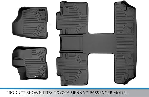 Miniatura 5 de SMARTLINER Juego de tapetes de piso de ajuste personalizado de 3 filas para Toyota Sienna 2011-2012
