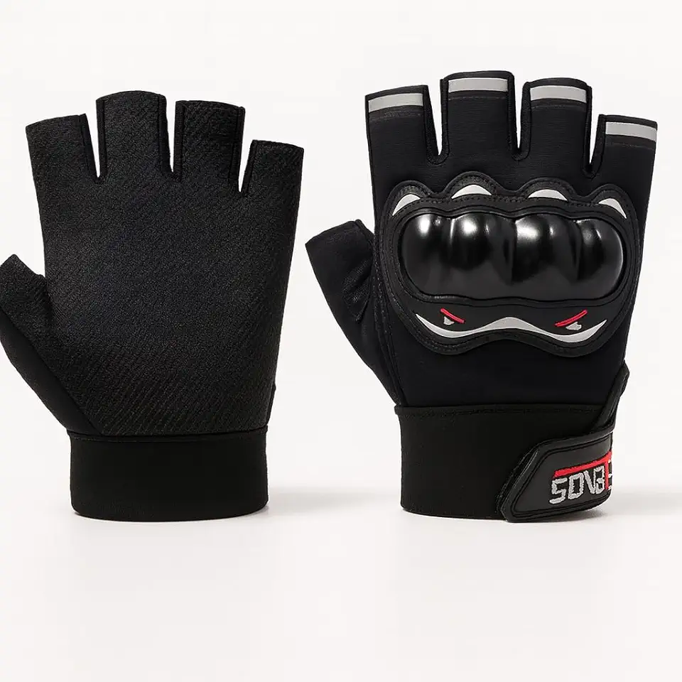 Luva Motociclista Ciclista Meio Dedo Respirável com Proteção nas Juntas – Touchscreen, Antiderrapante, Alta Ventilação