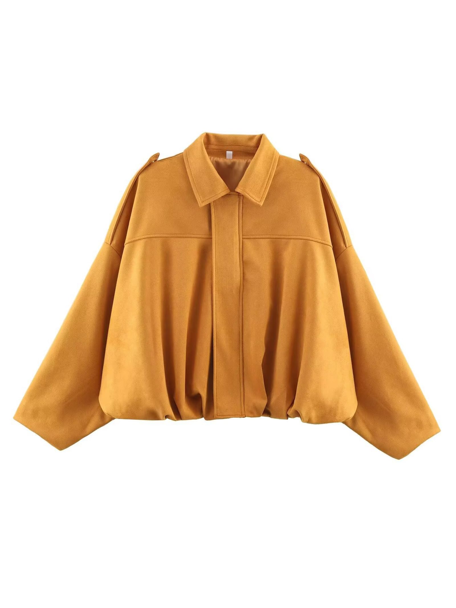 Chaquetas bomber de gamuza para mujer, estilo casual, de gran tamaño, manga murciélago, plisadas, dobladillo elástico, ropa de calle