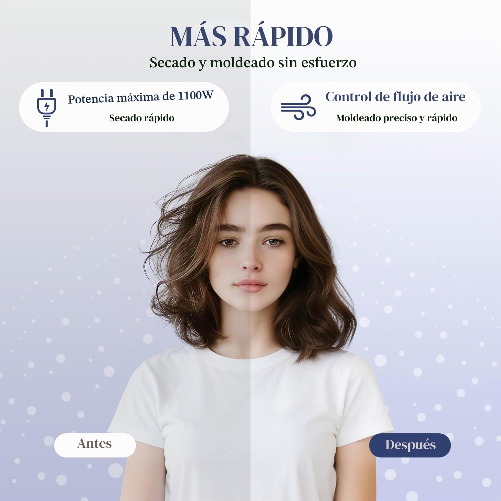 PARWIN PRO BEAUTY Cepillo de aire 4 en 1, moldeador, cepillo para secado con secador para peinar en un solo paso, volumen rápido, rizos, alisado, 3 temperaturas, cuidado iónico, 1100 vatios, Azul
