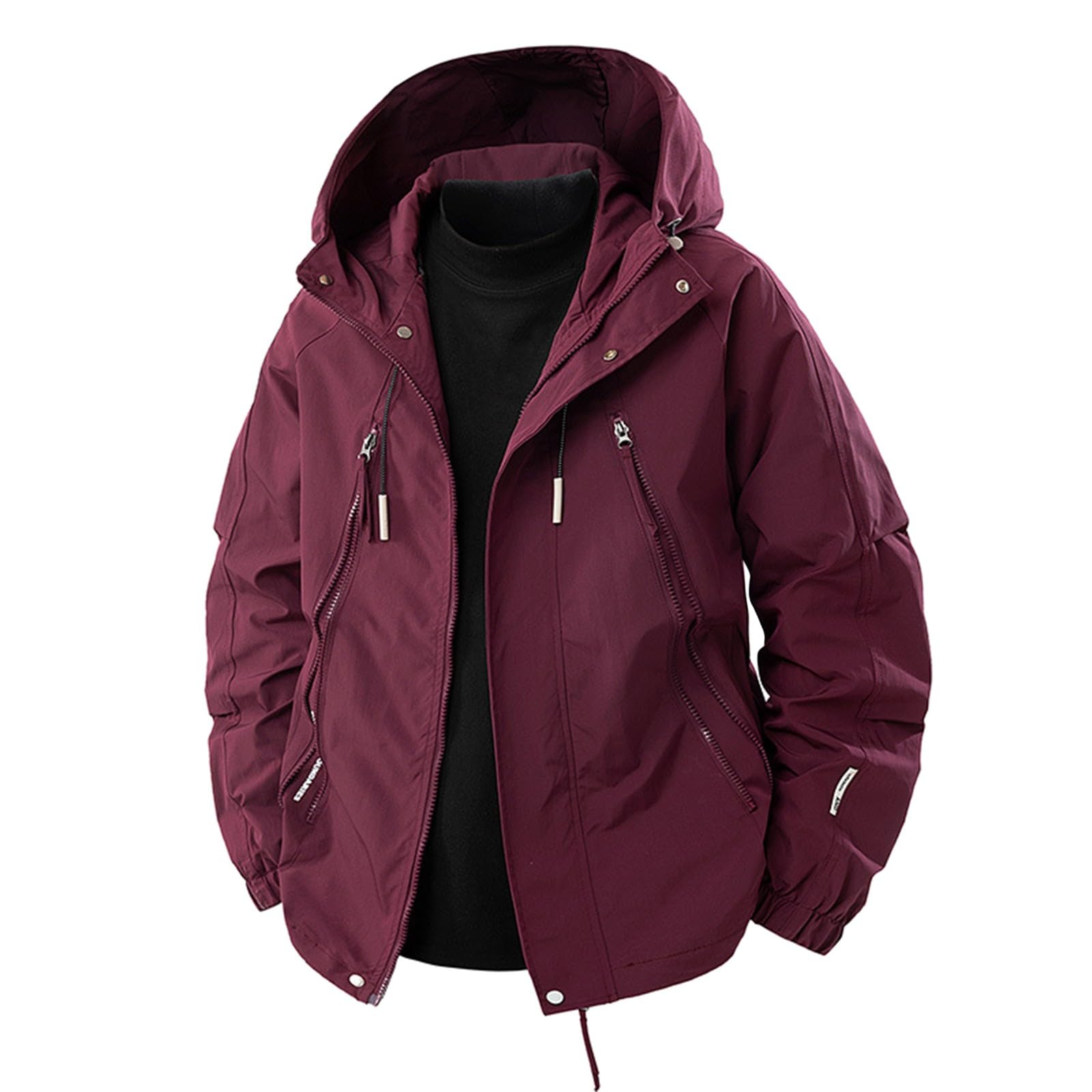 Generisch Chaqueta cortavientos para hombre, ligera, chaqueta de senderismo para hombre, chaqueta de moto con cordón, chaqueta con capucha, impermeable, sudadera con cremallera, chaqueta de
