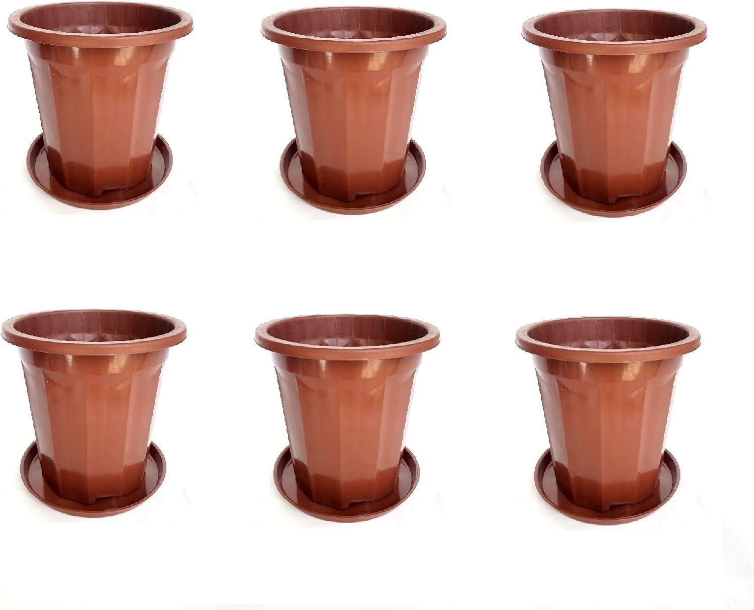 6 Sets / 4.5 Trade-Gallon Diameter 10.71In Brick Red Plastic Pots with Tray/ Hydrophobic Hole Design, RHER330-6-T, 11In-12In