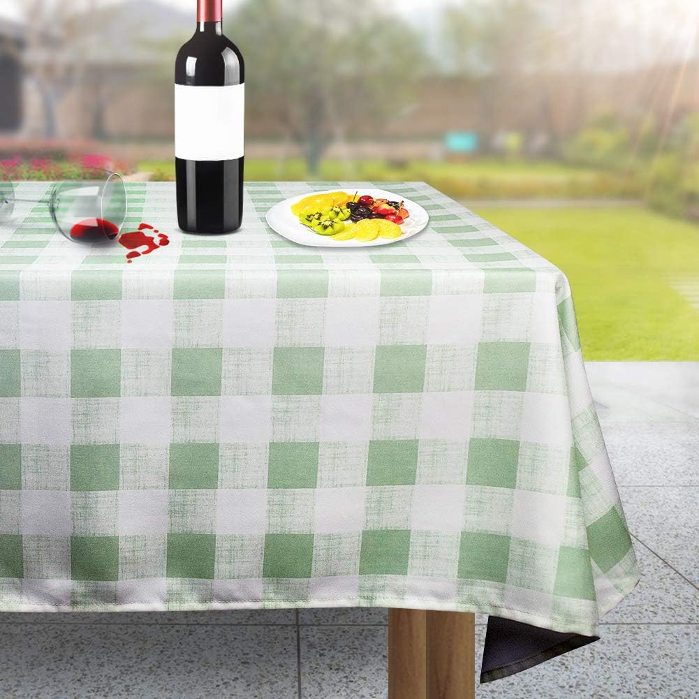Top Rated Spill Proof Cloth Checkered Tablecloths for Rectangle Tables,Stain Resistant Premium Polyester Table Cover Green and White Plaid Tablecloths for Restaurants, Picnics, Bistros 60 by 84 Inch by VCVCOO