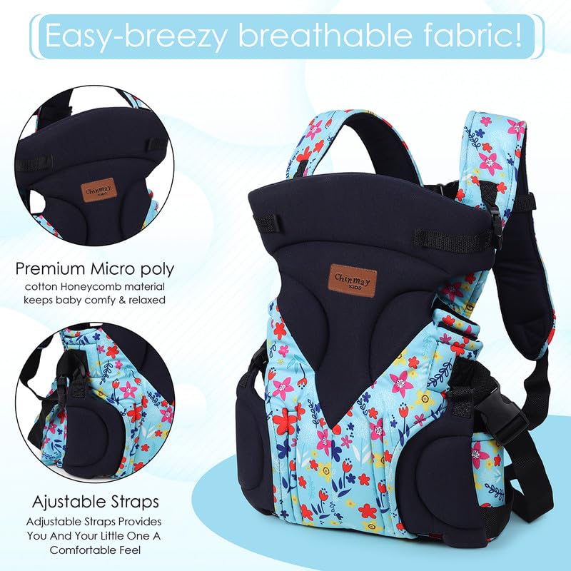 Image of Chinmay Kids Baby Carrier Kangaroo Toddler Sling Wrap Portable Infant Hip Seat Baby Carrier (Sky Blue, Back Carry)