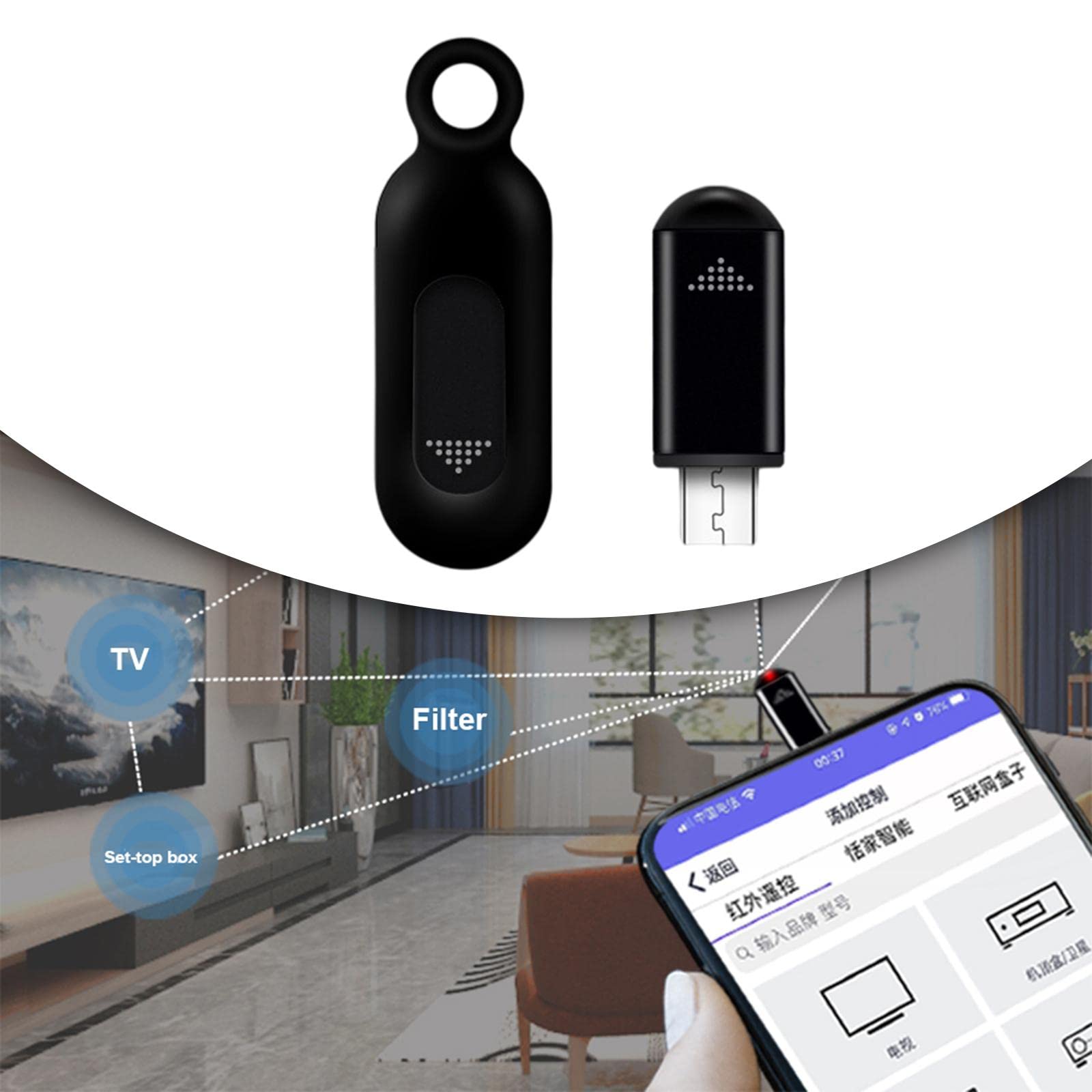 Smart Controller mit Type USB Schnittstelle Mobile Telefon Fernbedienung IR Geräte Infrarot Adapter App Steuerung Zuhause für, Micro-USB-Schwarz