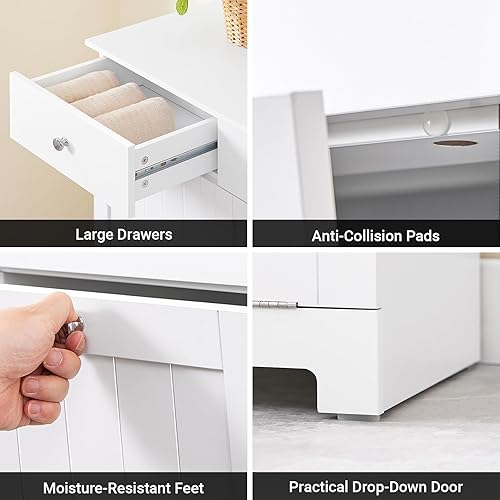 Miniatura 6 de Haotian Armario de Lavandería de Baño Inclinable Organizador de Cesto Oculto con Cestas Dobles y Cajones Unidad de Almacenamiento Cofre de