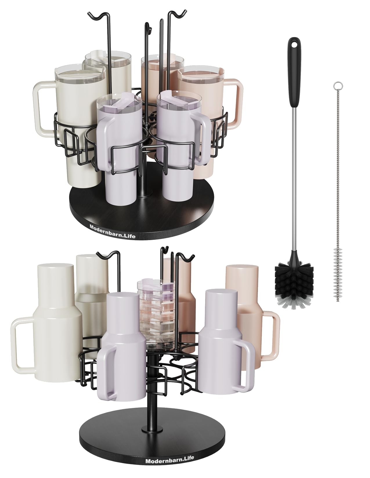 Water Bottle Organizer for Cabinet or Counter - Rotating Non-Slip Tumbler Organizer Holder for Stanley 40 Oz Cup with Handle - 2-In-1 Tumbler Display