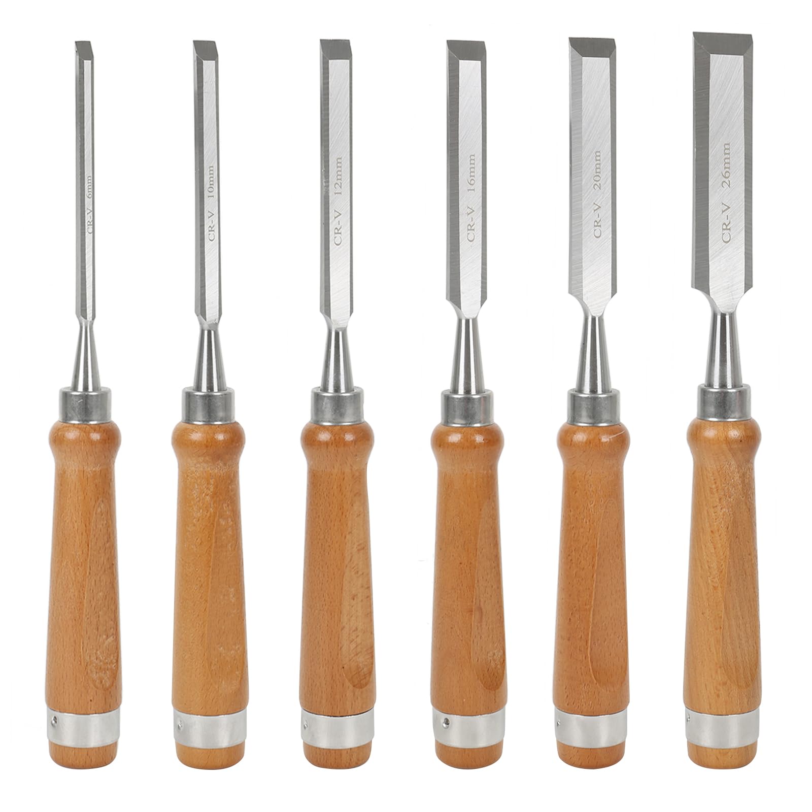 Fepinc木製彫刻刀6個セット、木製収納ケース付き、60CRV木彫り彫刻ノミセット、木彫り、大工、トリミングエッジ用