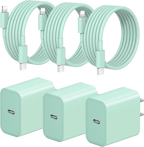 Miniatura 10 de Cargador rápido para iPhone de 10 pies, 3 unidades, cargador de pared USB C de 20 W con cable de carga rápida de 10 pies compatible con iPhone