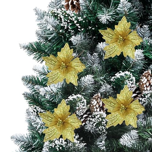 Kit Flor Natal Bico de Papagaio Pick Glitter Dourado 20cm 4 Unidades - Magizi