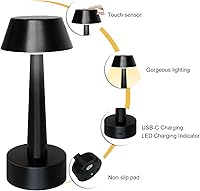 Vista 2 de UMEXUS Lámparas de mesa pequeñas inalámbricas, recargable, funciona con pilas, de 3 vías, táctil, regulable, de metal, portátil, mini lámpara