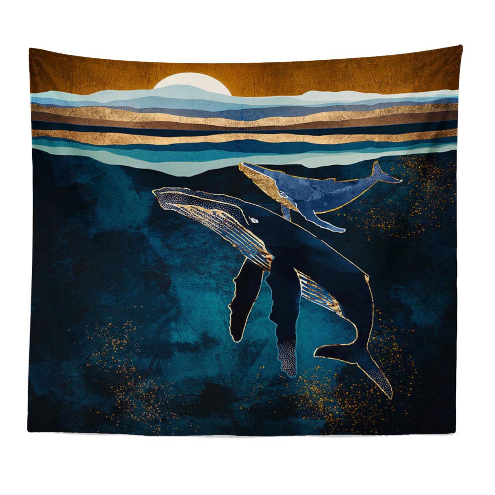 Boyouth Landscape Nature Tapestry Wall Hanging,Abstract Whale And Sunset Pattern Digital Print Art Wall Tapestries Home Decor,Mural,Beach Towel,59.1 Inch By 78.7 Inch