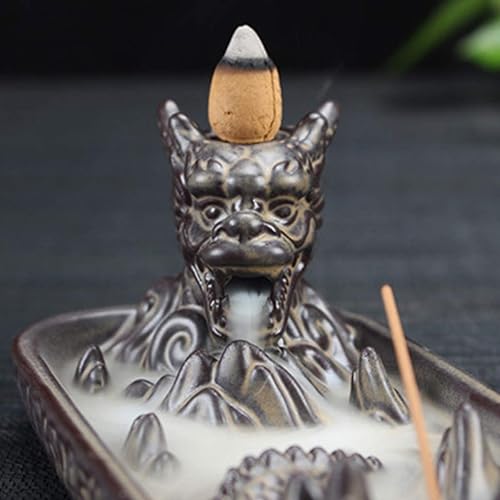 Miniatura 4 de Otofy - Soporte de incienso de cerámica hecho a mano, diseño de estatua de dragón con forma de cascada, quemador de incienso para conos de incienso,