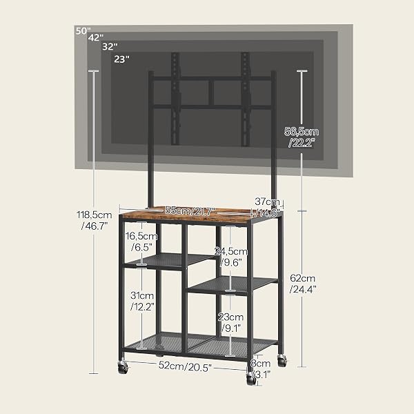 HOOBRO Mobile TV Stand on Wheels, Rolling TV Stand with Storage Shelves for 23-50 Inch TVs, Rolling Entertainment Center for Small Space, Living Room, Bedroom, Study, Rustic Brown EBF37DS01 - 2