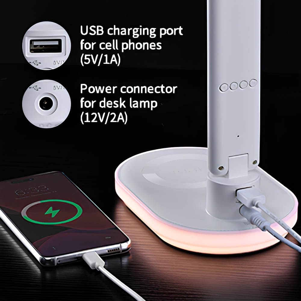 Wielofunkcyjna Lampa Biurkowa Led Z Bezprzewodową łAdowarką, Kalendarzem, Portem łAdowania Usb, Temperaturą, Budzikiem, Do Domowego Biura