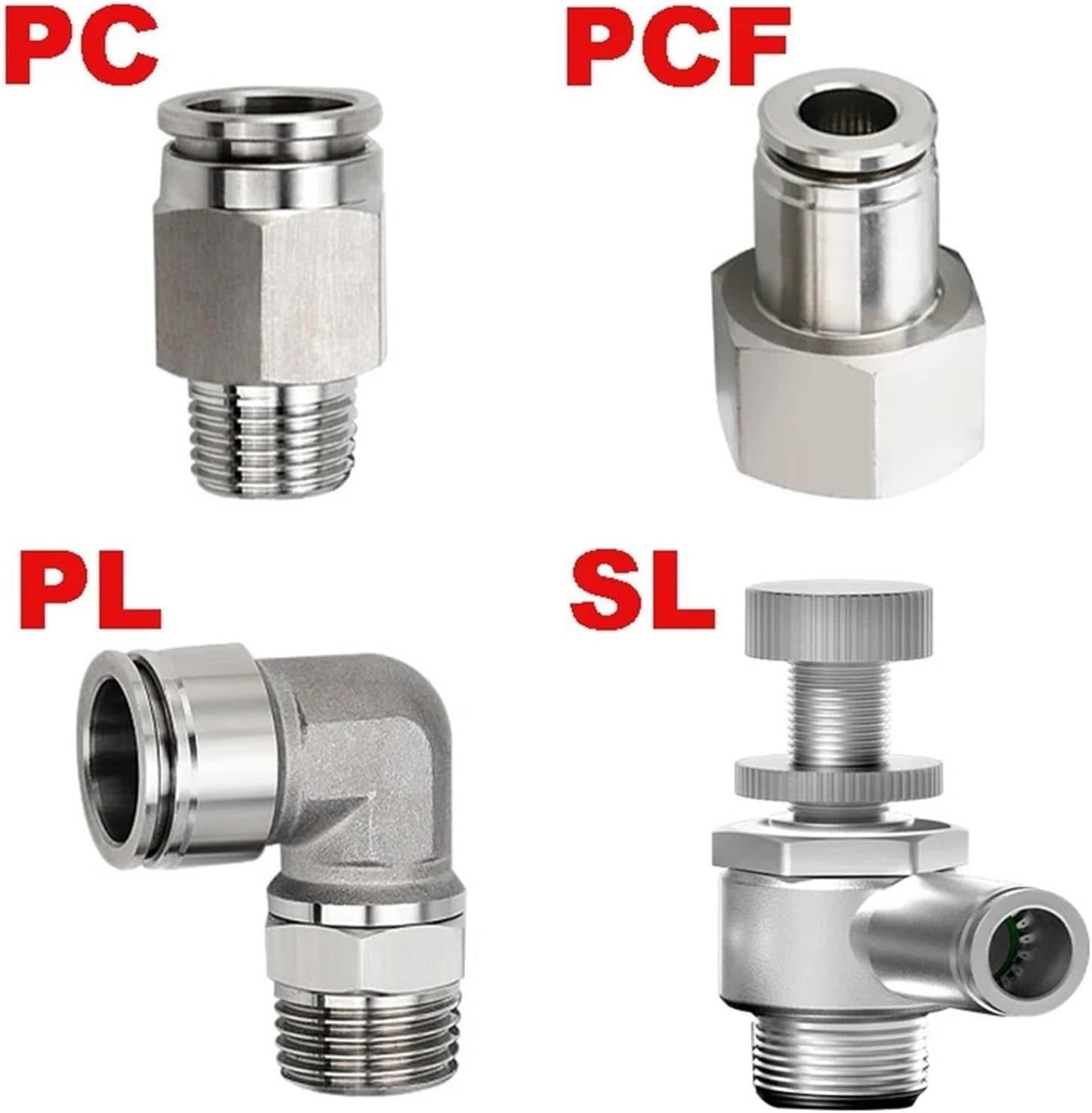 Zkenyao-Brass Connector 304 Stainless Steel Pneumatic Hose Fitting PCF Quick Release Valve Pipe Fittings 1/8 1/4 3/8 1/2 BSP Air Tube Connector, Simple to Install(4mm,M5)