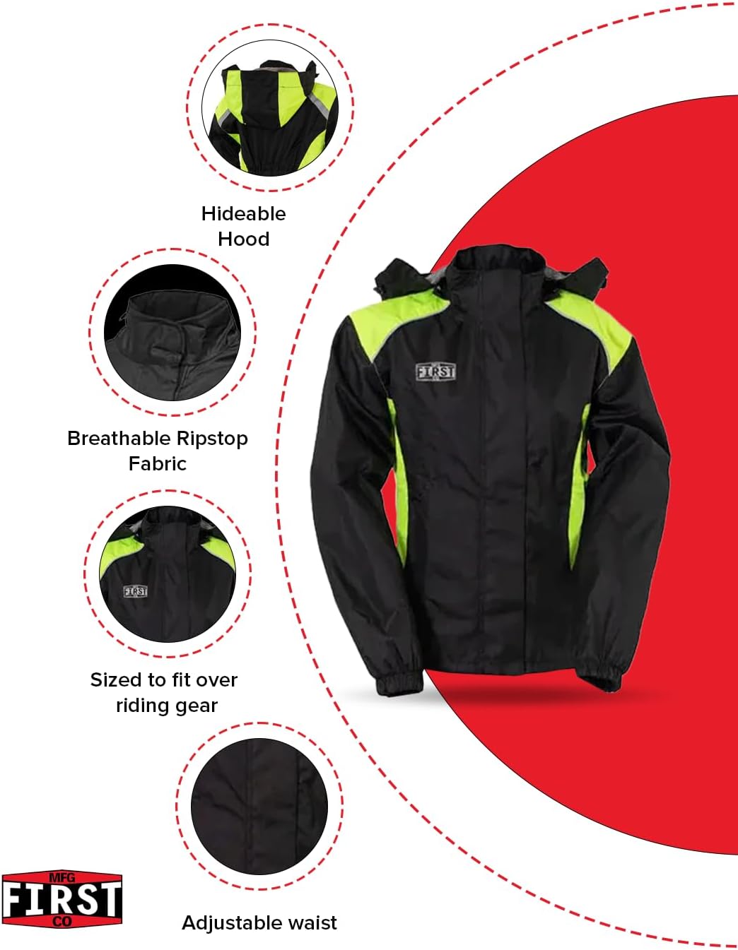 First Mfg Co – Women's Motorcycle Ripstop Rain Suit, Water Resistant, Breathable, Lightweight, Soft and Comfortable Rain Gear - Image 6