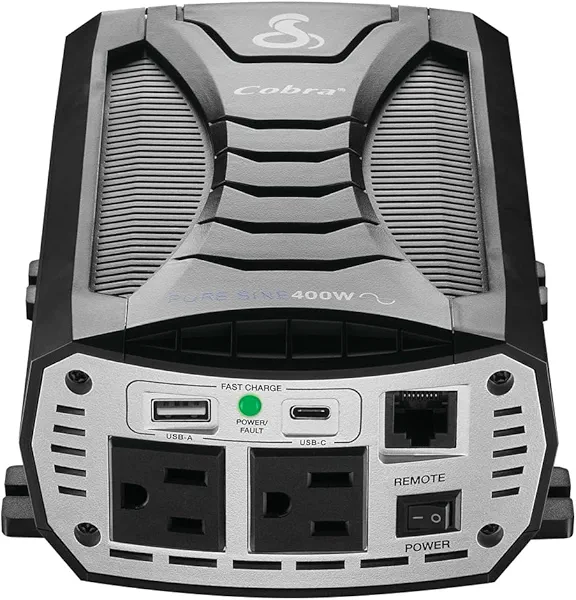 Cobra PURE SINE 400W Power Inverter, Portable – 400 Watt Car Charger, 2 Grounded AC Outlets, 2 Fast Charge USB Ports and Remote Controller (CPIALCDG1) Compatible