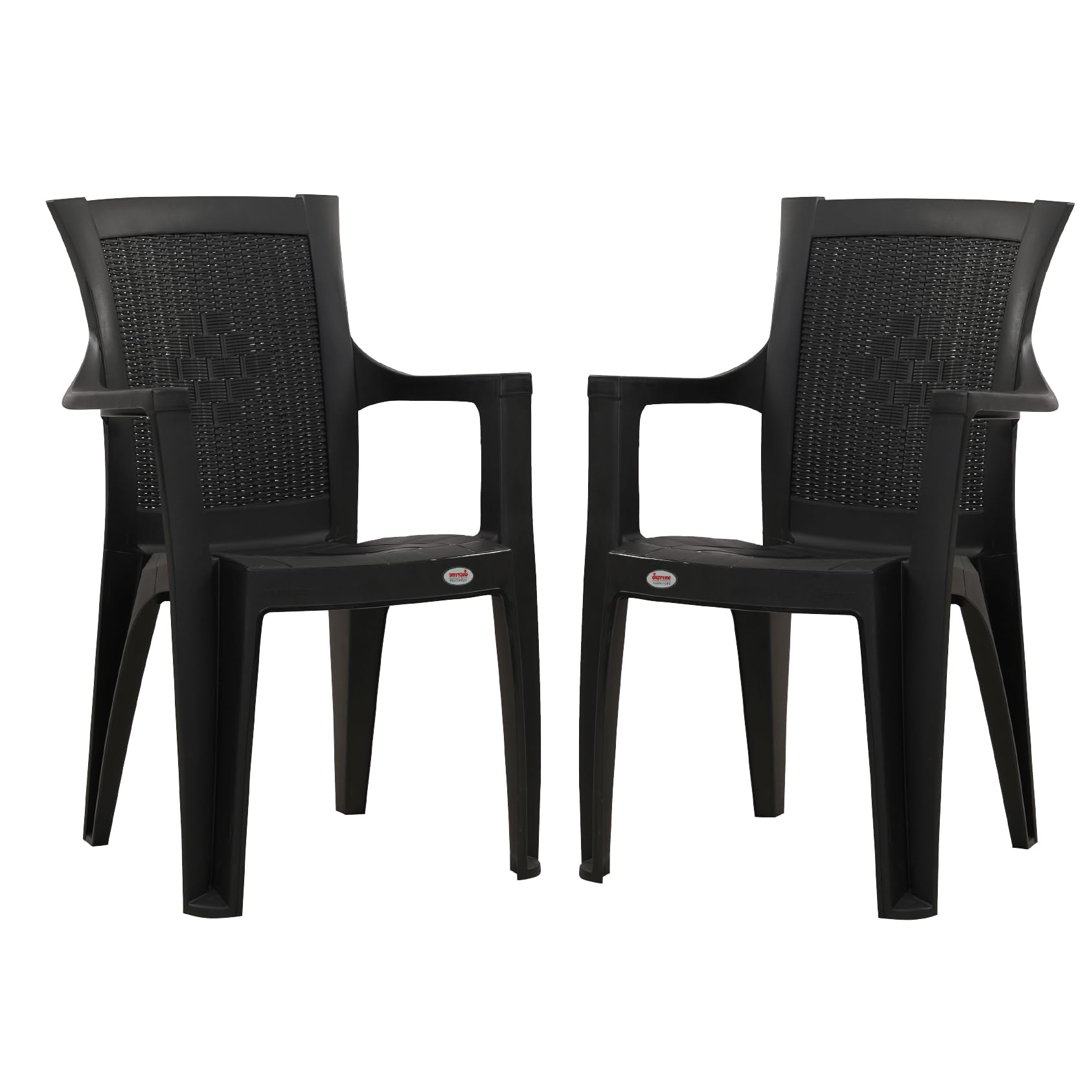 Oaknest Supreme Element High Back Chair - Comfortable Living Room, Study, or Office Chair with Back Support and Armrests - Plastic Chair for Home, Balcony, or Garden, in Jet Black, Set of 2