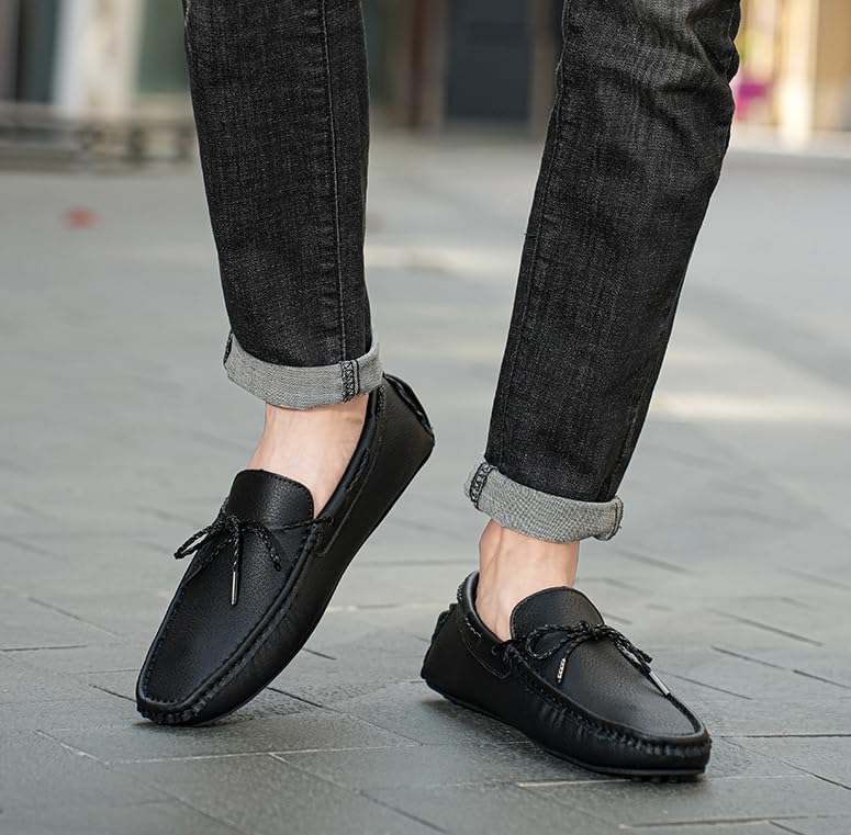 Men's Leather Penny Loafers Casual Lace up Slip on Gommino Flat Driving Shoes Comfort Dress Shoes4