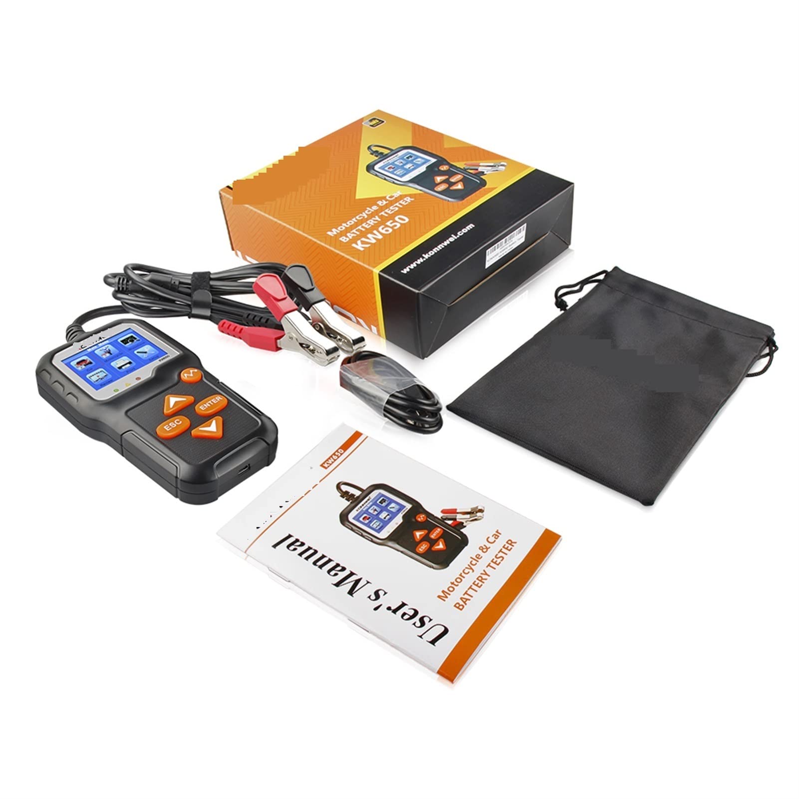 Probador de carga de batería, Kw650 Probador de batería de la motocicleta del coche 1 2V 6V Analizador del sistema de batería 200 0cca Carga de herramientas de prueba de arranque for el coche. para mo