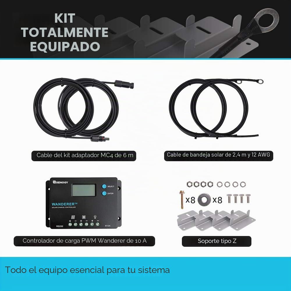 Renogy Kit Solar 50W 12V, Kit Solar Autoconsumo, Kit Panel Solar, Kit Solar Autocaravana de Placa Solar 12V con Regulador Solar PWM 10A 12V/24V para Furgoneta,Camper,Casa, Panel Solar Portatil 50W