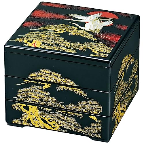 TIKUSAN Jubako Box - Caja bento tradicional japonesa de 3 niveles, fabricada en Japón (negro)