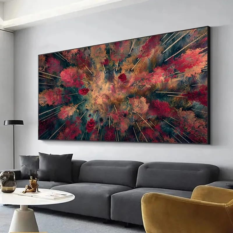 Lienzo abstracto de bosque rojo para renovar tu salón moderno 2