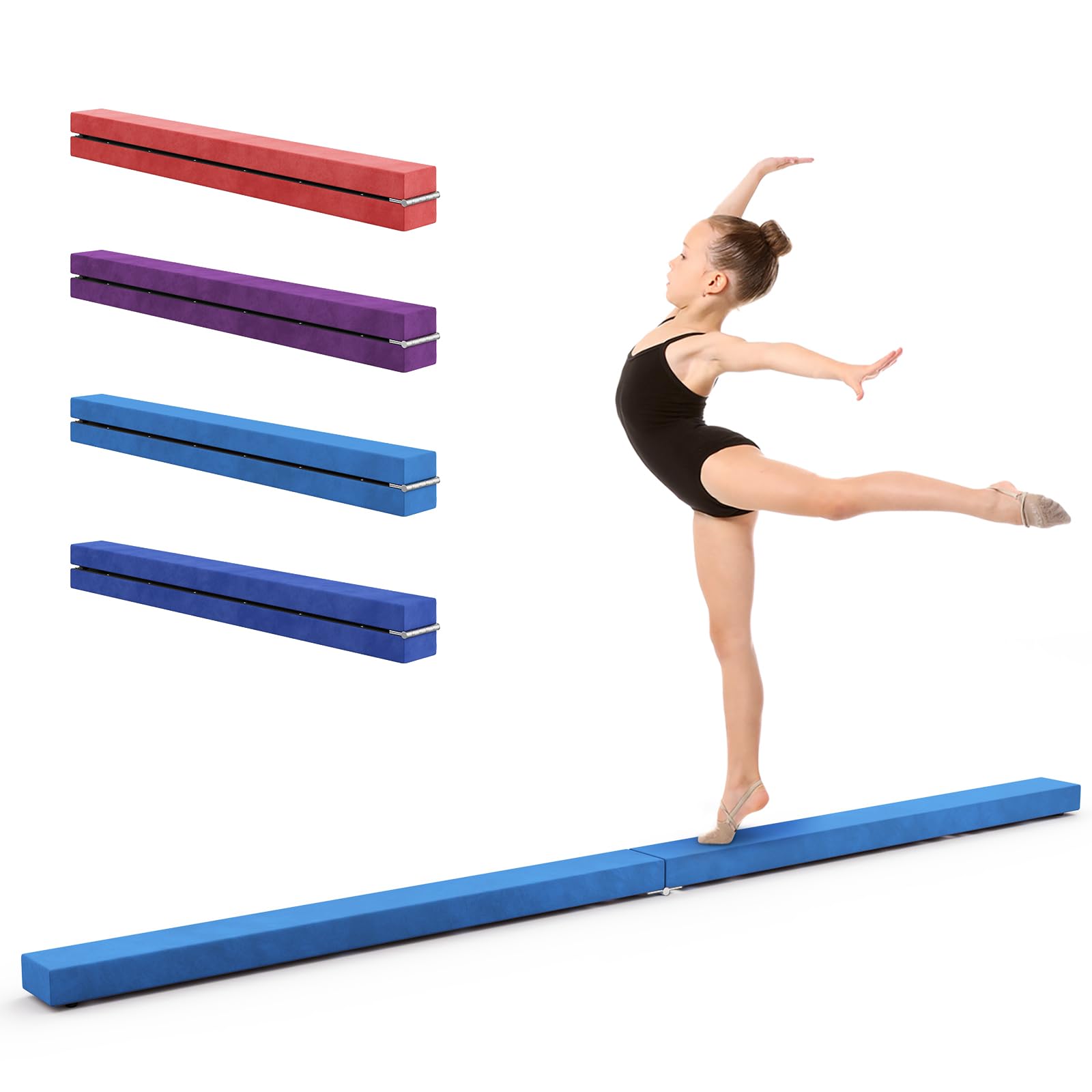 210 cm Folding Gymnastics Training Balance Beam for Children, Faux Suede Beam for Exercise Gym at Home, noir foncé