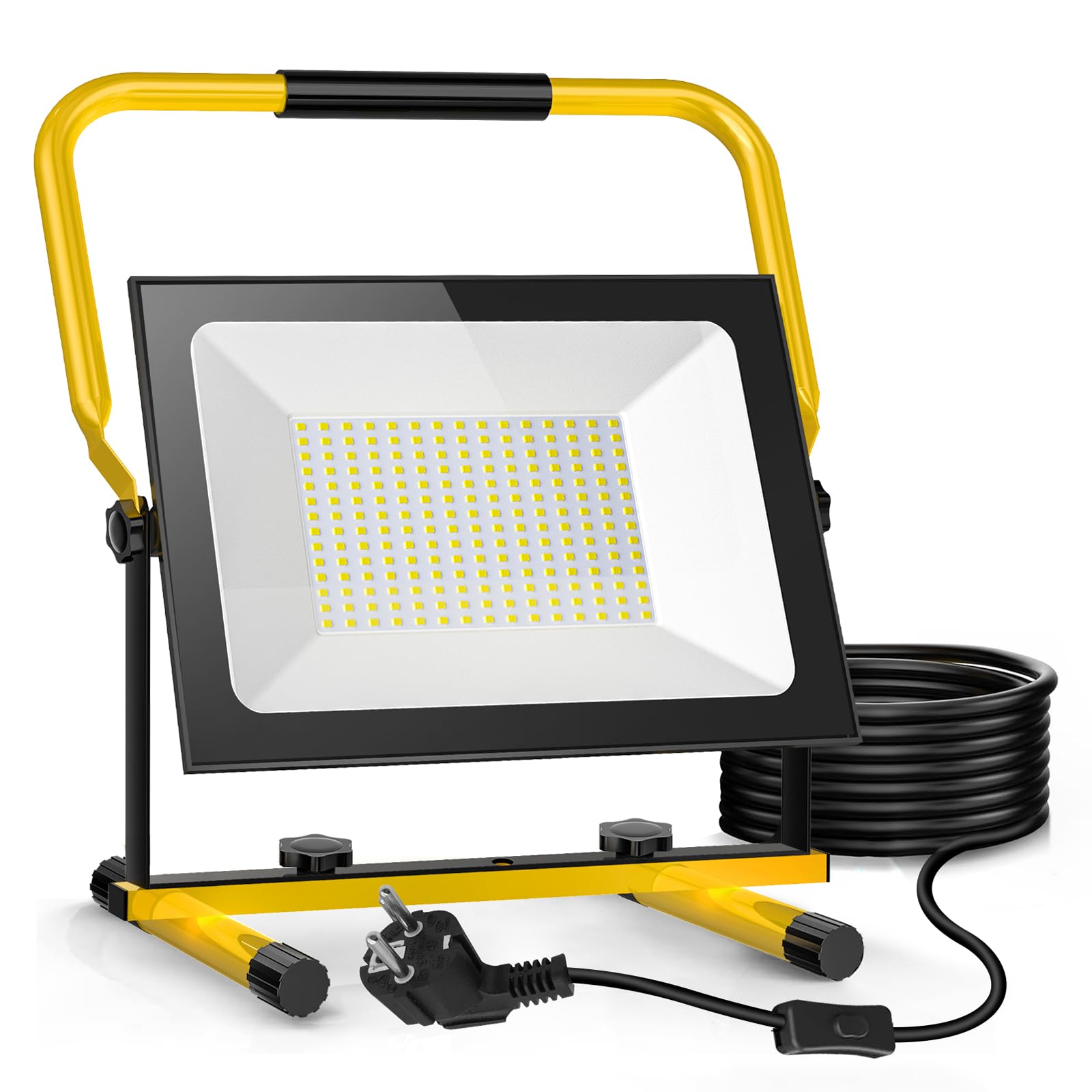 LED Baustrahler 2x200W Mit Stativ – 16000 Lumen, Warmweiß, IP66 Wasserdicht, Inkl. Kabel & Verstellbarem Dreibein