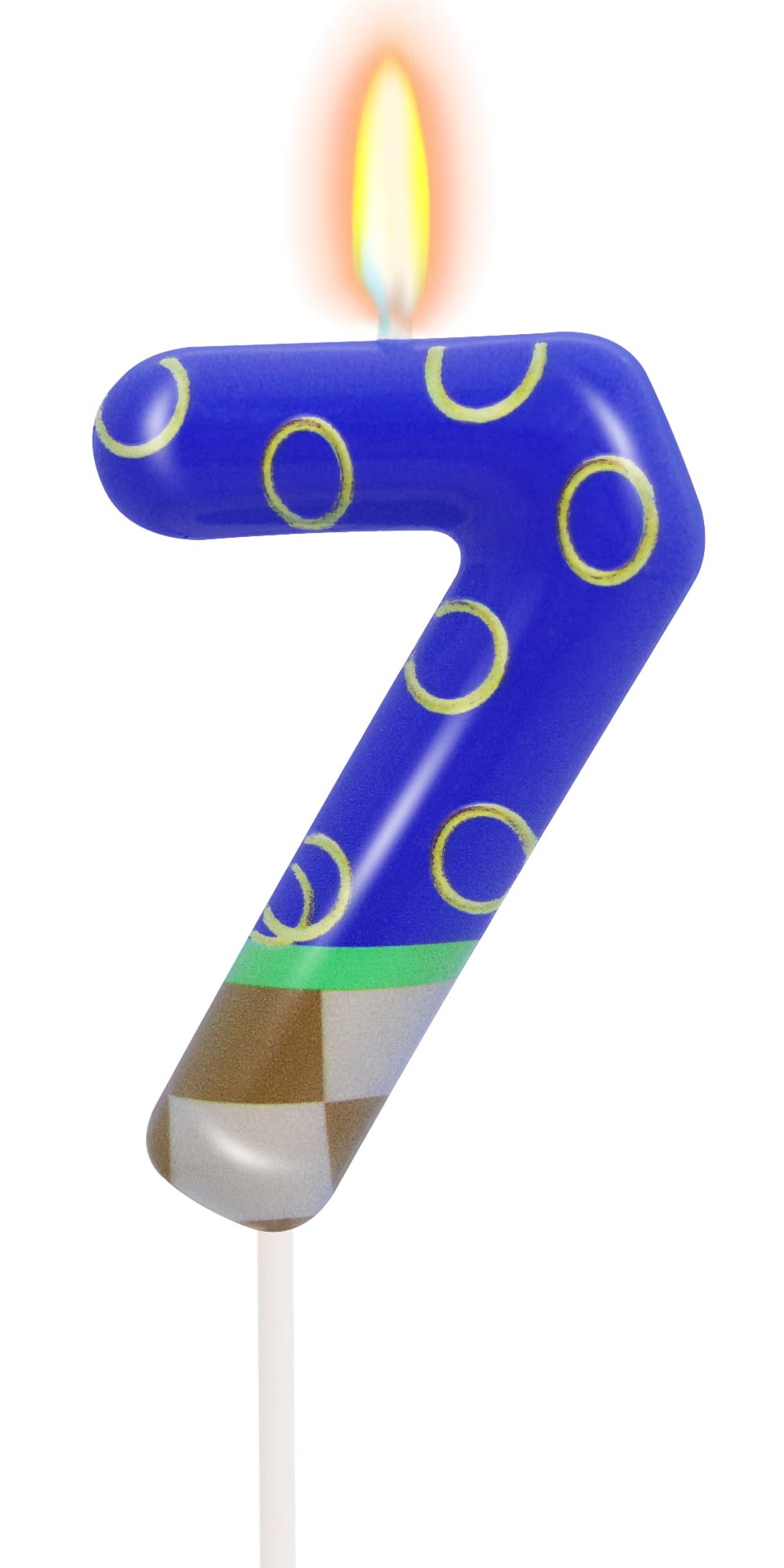 Number 7 Golden Rings Blue Birthday Candle 7 Candle Blue Cake Topper for Boys Girls Cartoon Theme Birthday Party Decorations