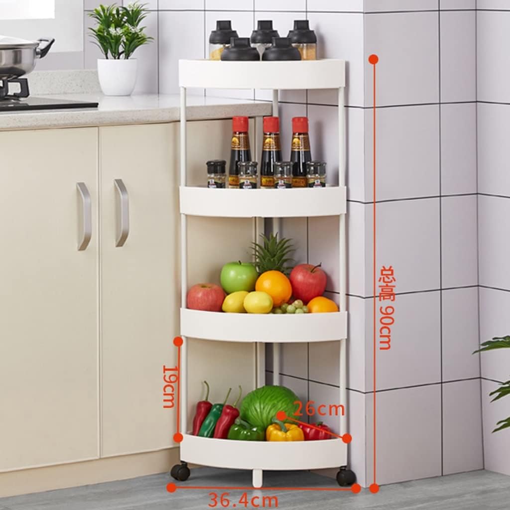 4段キッチンカートサービングトロリー、金属製スリムローリングカート収納棚付きホイール、モバイルユーティリティカートキッチンバスルーム
