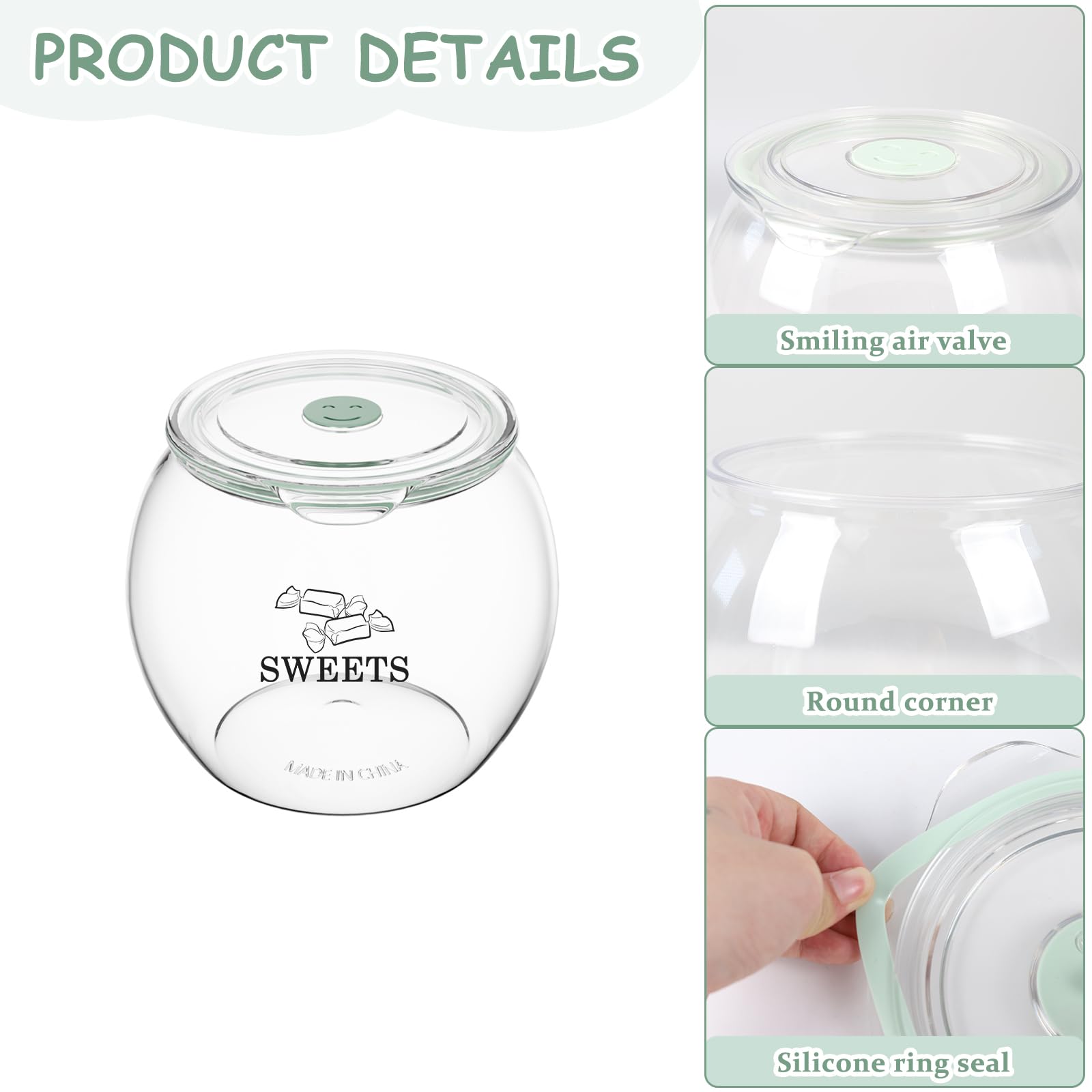 Barattolo per biscotti con coperchio in plastica – Contenitore ermetico per biscotti da 2,2 l per biscotti, snack, caramelle e frutta secca – Barattolo senza BPA trasparente con anello in